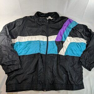 Vengo Vintage Jacket Windbreaker Black Green Purple 90s M Medium Lined Men's Zip